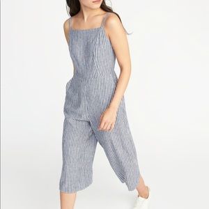 Waist-Defined Linen-Blend Cami Jumpsuit